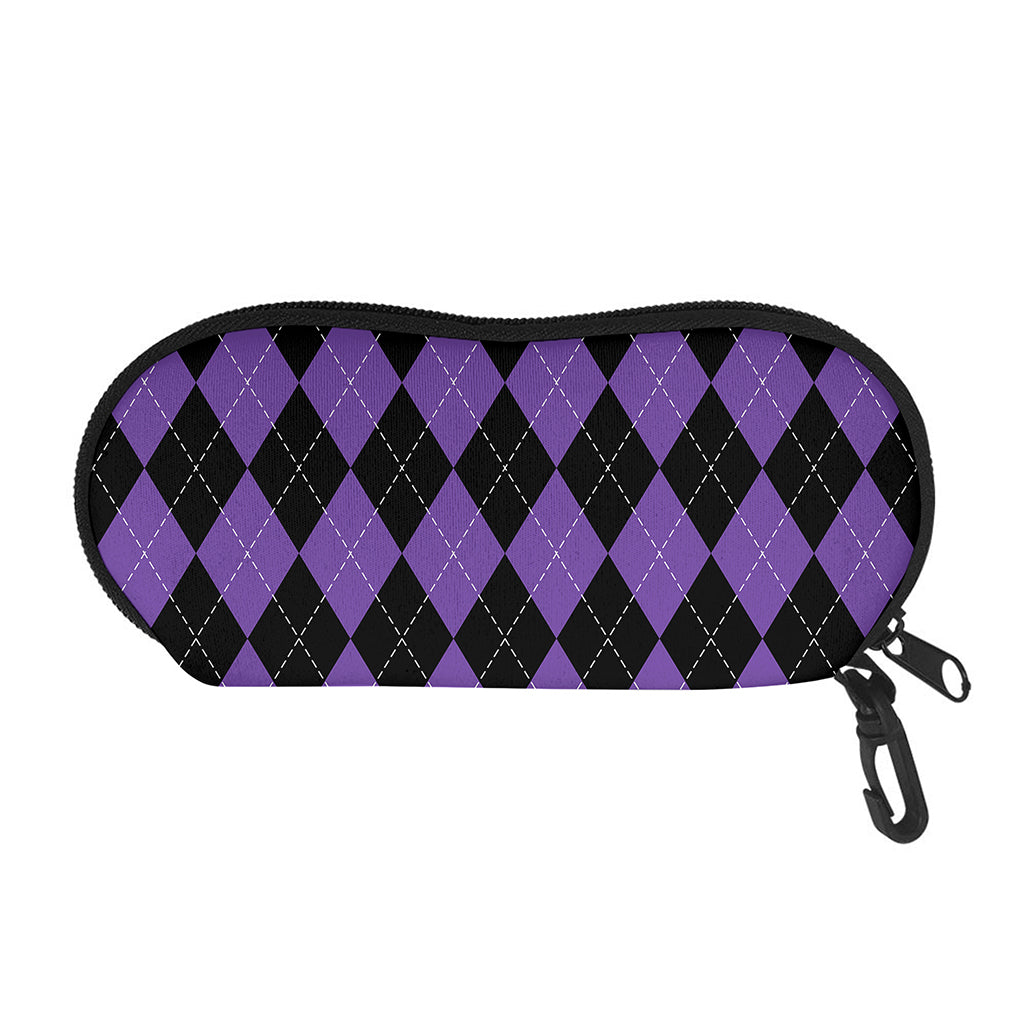 Black And Purple Argyle Pattern Print Glasses Case