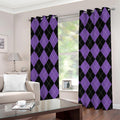 Black And Purple Argyle Pattern Print Grommet Curtains