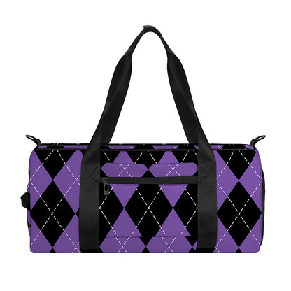 Black And Purple Argyle Pattern Print Gym Bag