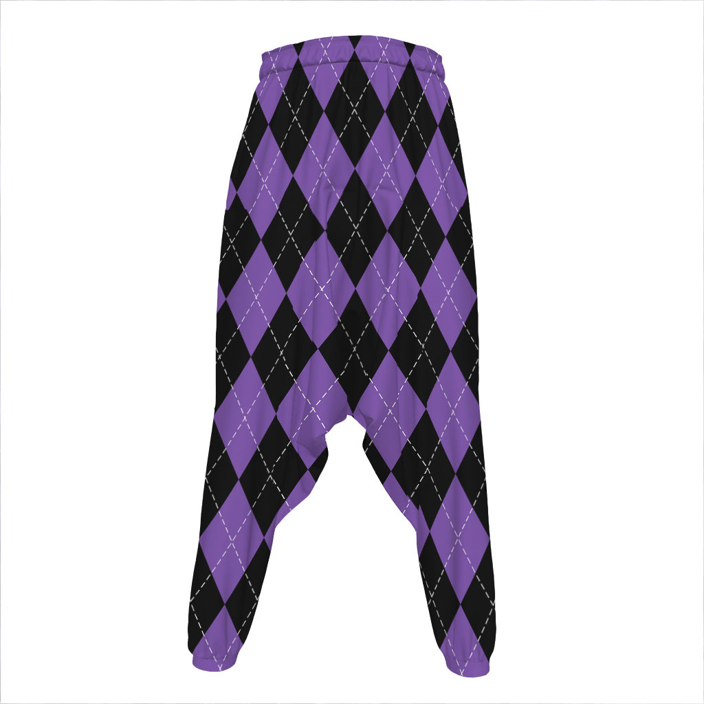 Black And Purple Argyle Pattern Print Hammer Pants