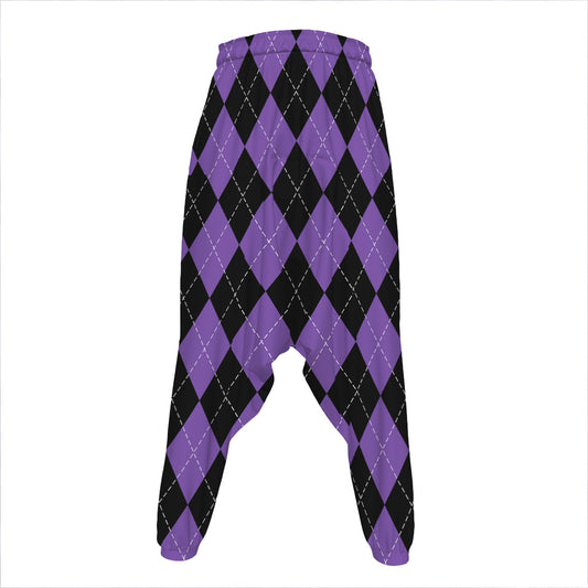Black And Purple Argyle Pattern Print Hammer Pants