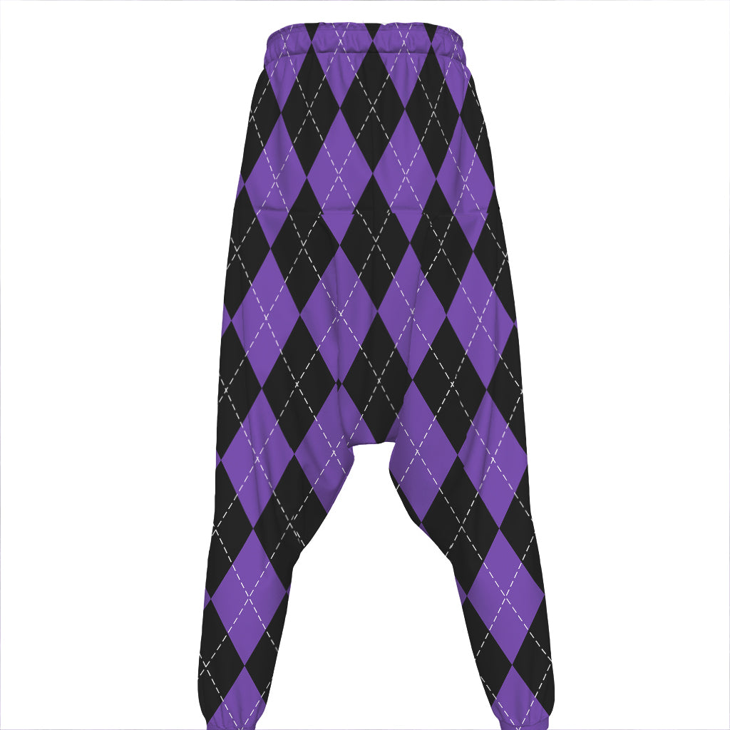 Black And Purple Argyle Pattern Print Hammer Pants