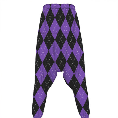 Black And Purple Argyle Pattern Print Hammer Pants
