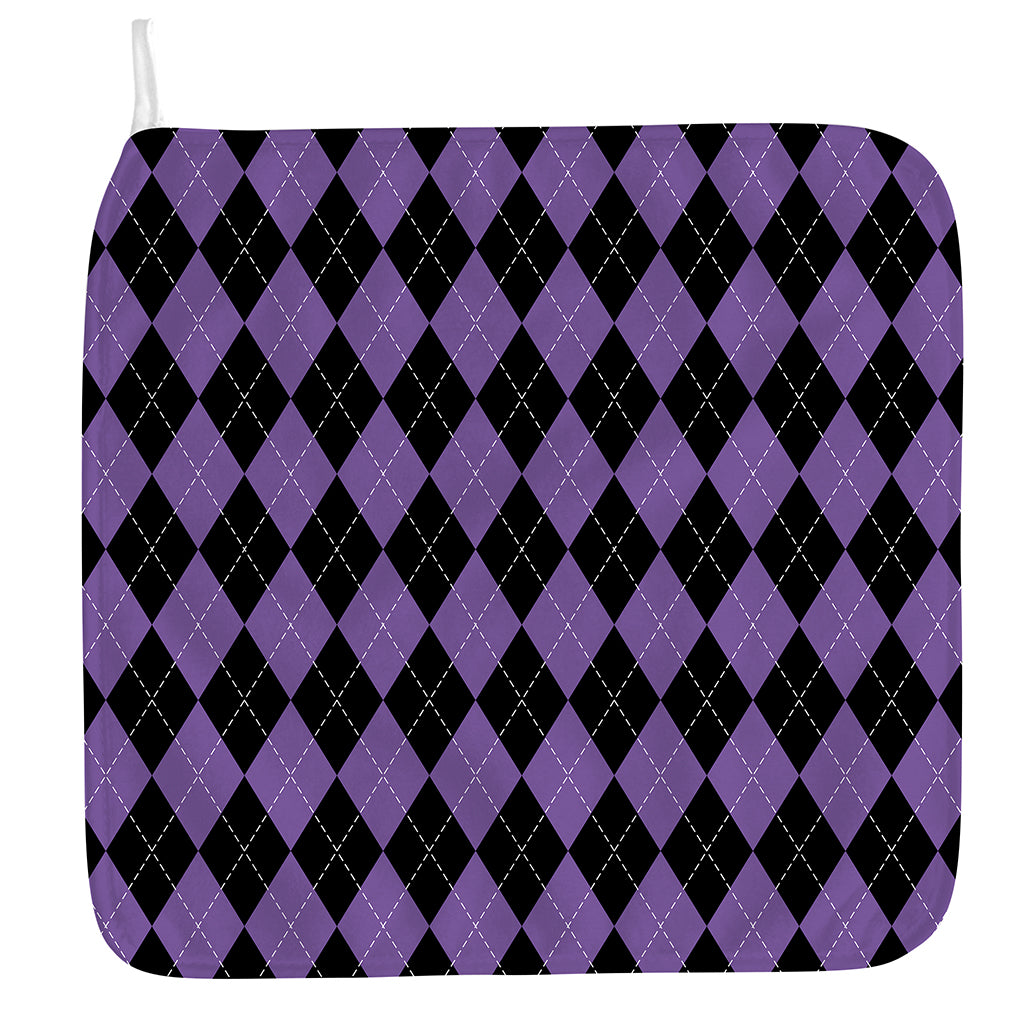 Black And Purple Argyle Pattern Print Hand Towel
