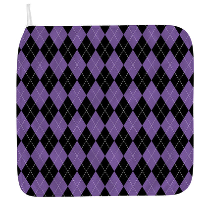 Black And Purple Argyle Pattern Print Hand Towel