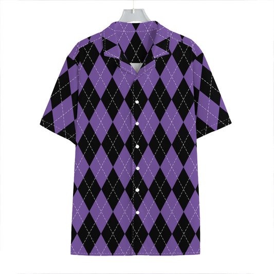 Black And Purple Argyle Pattern Print Hawaiian Shirt