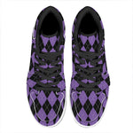 Black And Purple Argyle Pattern Print High Top Leather Sneakers
