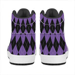 Black And Purple Argyle Pattern Print High Top Leather Sneakers