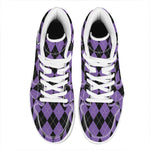 Black And Purple Argyle Pattern Print High Top Leather Sneakers