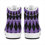 Black And Purple Argyle Pattern Print High Top Leather Sneakers