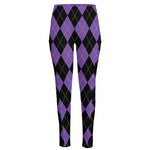 Black And Purple Argyle Pattern Print High-Waisted Pocket Leggings