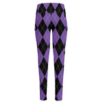 Black And Purple Argyle Pattern Print High-Waisted Pocket Leggings