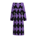Black And Purple Argyle Pattern Print Hooded Bathrobe