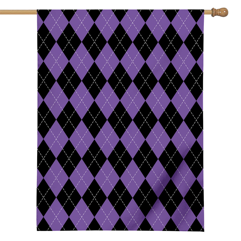 Black And Purple Argyle Pattern Print House Flag