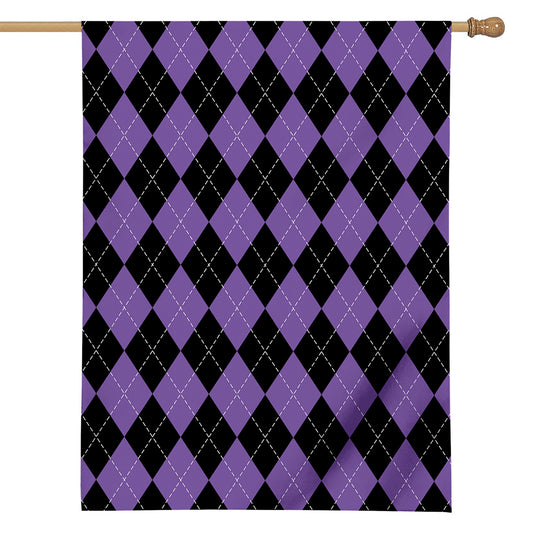 Black And Purple Argyle Pattern Print House Flag