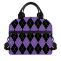 Black And Purple Argyle Pattern Print Insulated Lunch Bag