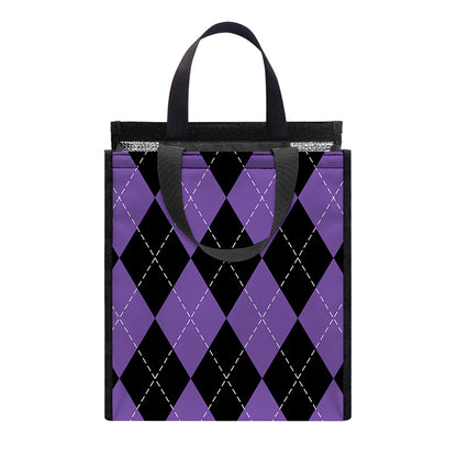 Black And Purple Argyle Pattern Print Insulated Lunch Tote
