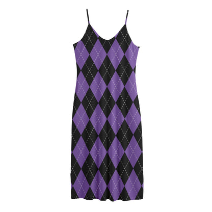 Black And Purple Argyle Pattern Print Jersey Midi Cami Dress