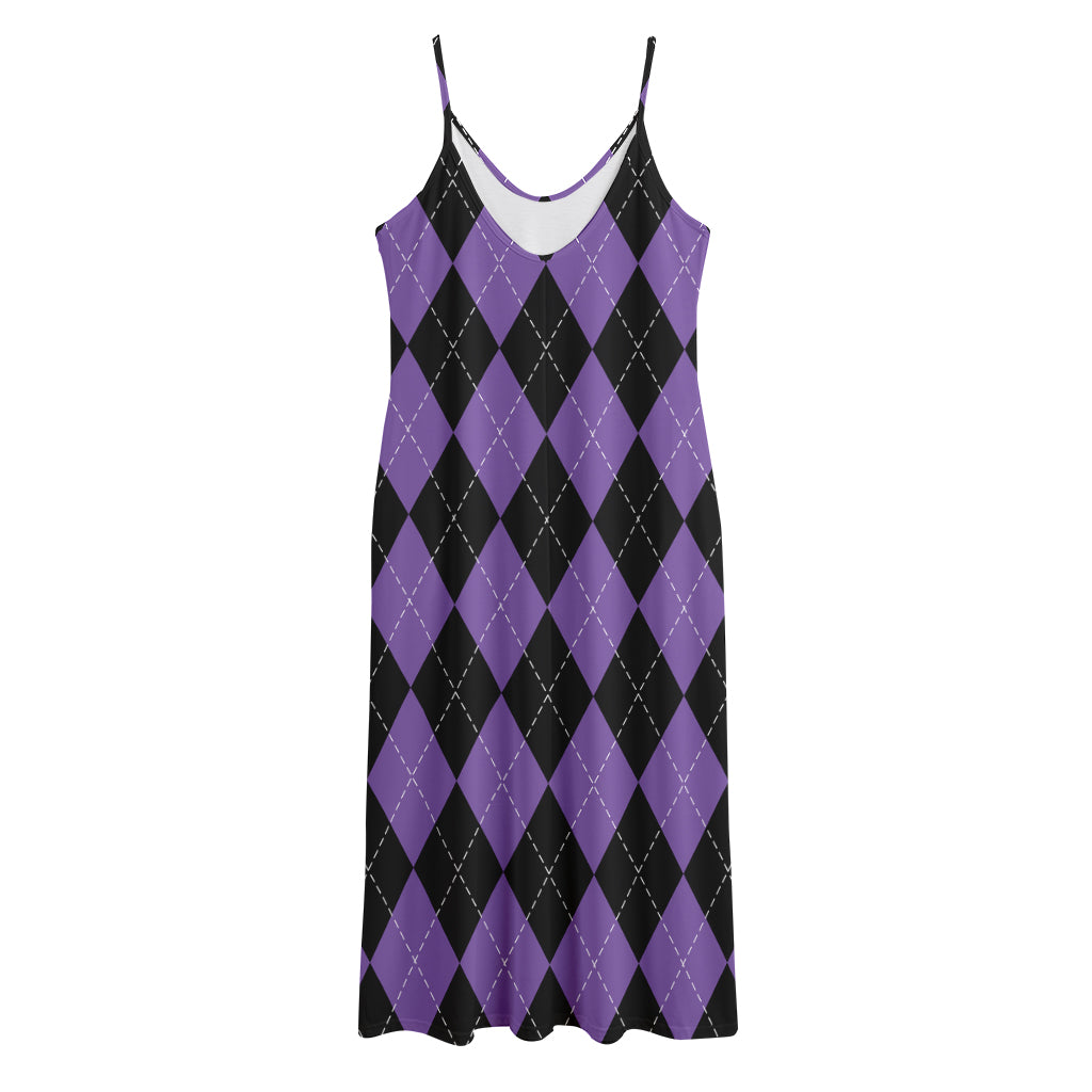 Black And Purple Argyle Pattern Print Jersey Midi Cami Dress