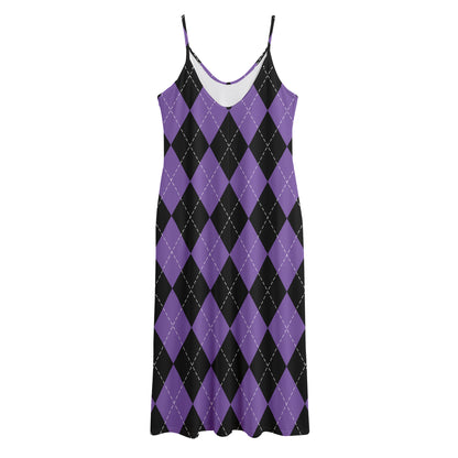 Black And Purple Argyle Pattern Print Jersey Midi Cami Dress