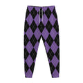 Black And Purple Argyle Pattern Print Jogger Pants