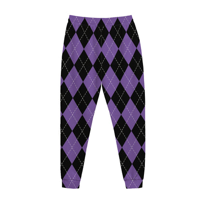 Black And Purple Argyle Pattern Print Jogger Pants