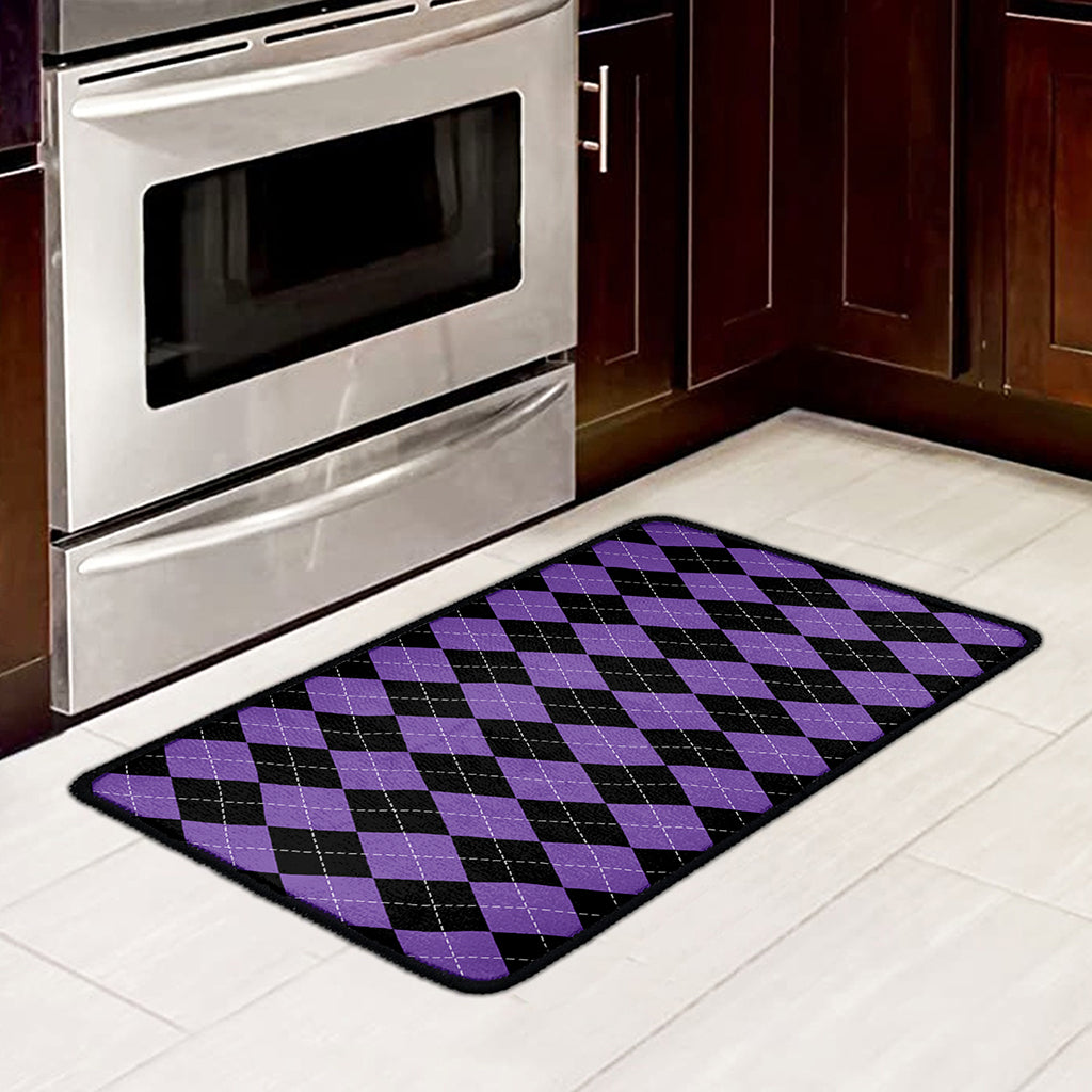 Black And Purple Argyle Pattern Print Kitchen Mat
