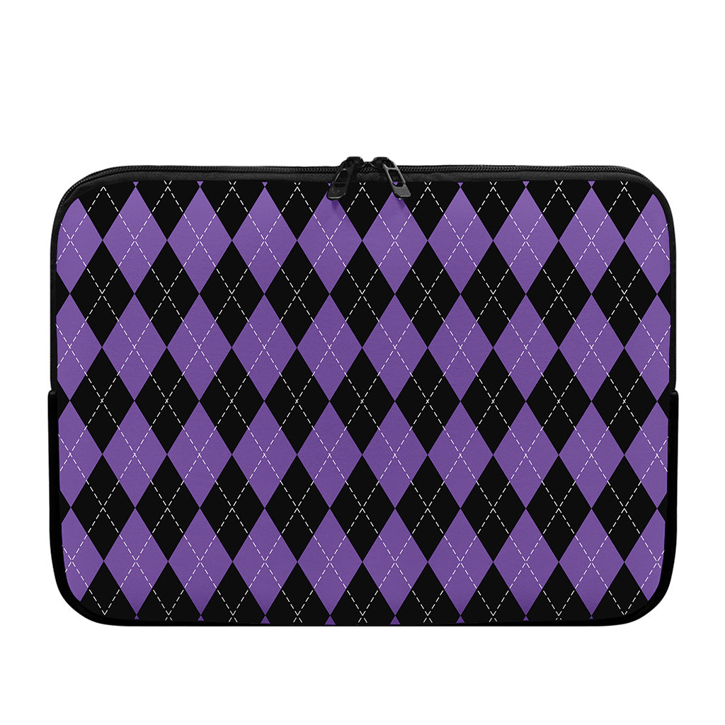 Black And Purple Argyle Pattern Print Laptop Sleeve