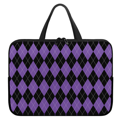 Black And Purple Argyle Pattern Print Laptop Sleeve With Handle