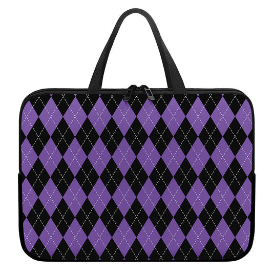 Black And Purple Argyle Pattern Print Laptop Sleeve With Handle