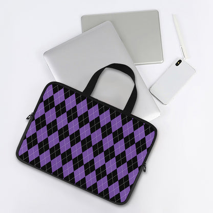 Black And Purple Argyle Pattern Print Laptop Sleeve With Handle