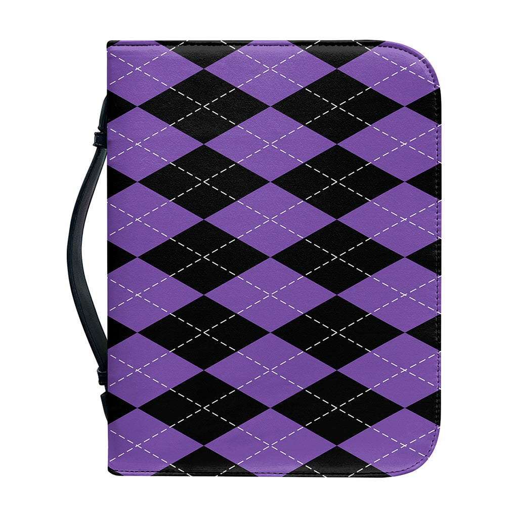 Black And Purple Argyle Pattern Print Leather Bible Cover