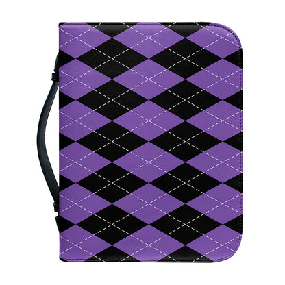 Black And Purple Argyle Pattern Print Leather Bible Cover