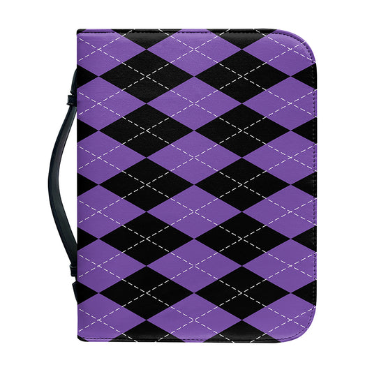 Black And Purple Argyle Pattern Print Leather Bible Cover