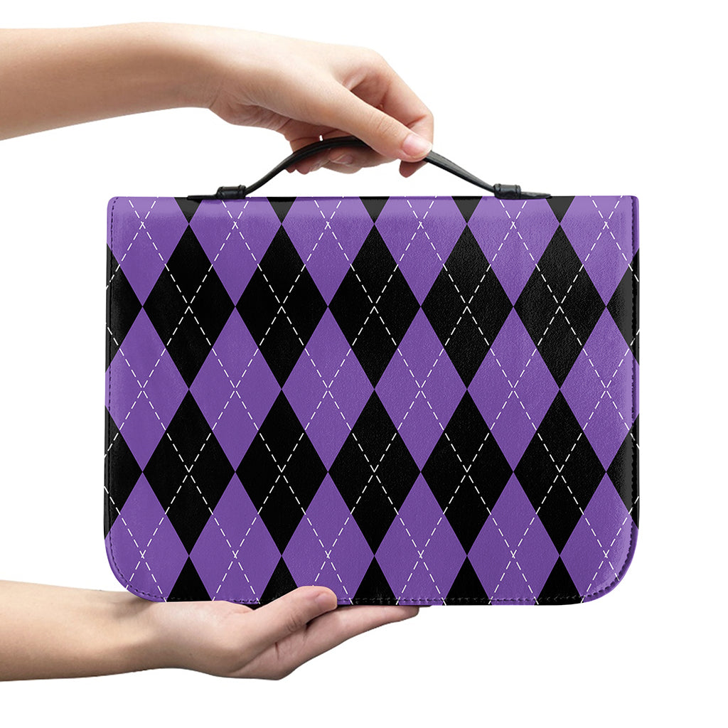 Black And Purple Argyle Pattern Print Leather Bible Cover