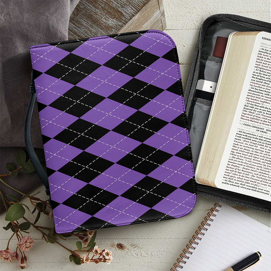 Black And Purple Argyle Pattern Print Leather Bible Cover