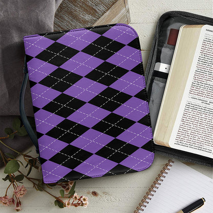 Black And Purple Argyle Pattern Print Leather Bible Cover