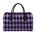 Black And Purple Argyle Pattern Print Leather Duffel Bag
