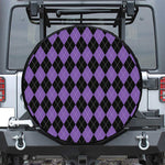 Black And Purple Argyle Pattern Print Leather Spare Tire Cover