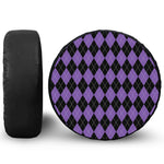 Black And Purple Argyle Pattern Print Leather Spare Tire Cover