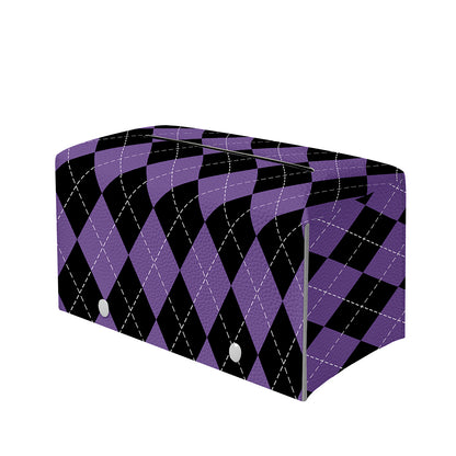 Black And Purple Argyle Pattern Print Leather Tissue Box Cover