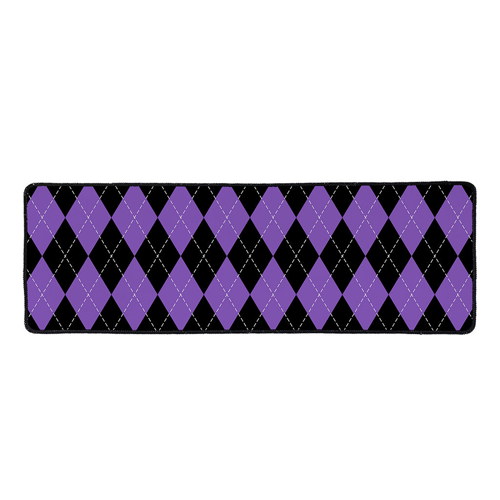 Black And Purple Argyle Pattern Print Long Kitchen Mat