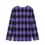 Black And Purple Argyle Pattern Print Long Sleeve Short Coat