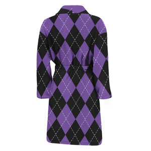 Black And Purple Argyle Pattern Print Men's Bathrobe