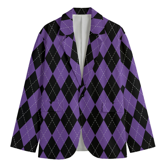 Black And Purple Argyle Pattern Print Men's Blazer