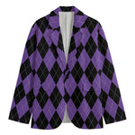 Black And Purple Argyle Pattern Print Men's Blazer