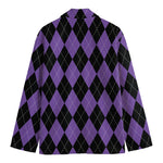 Black And Purple Argyle Pattern Print Men's Blazer
