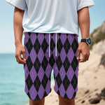 Black And Purple Argyle Pattern Print Men's Cargo Shorts