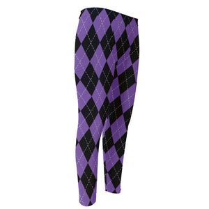 Black And Purple Argyle Pattern Print Men's Compression Pants