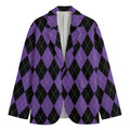 Black And Purple Argyle Pattern Print Men's Cotton Blazer